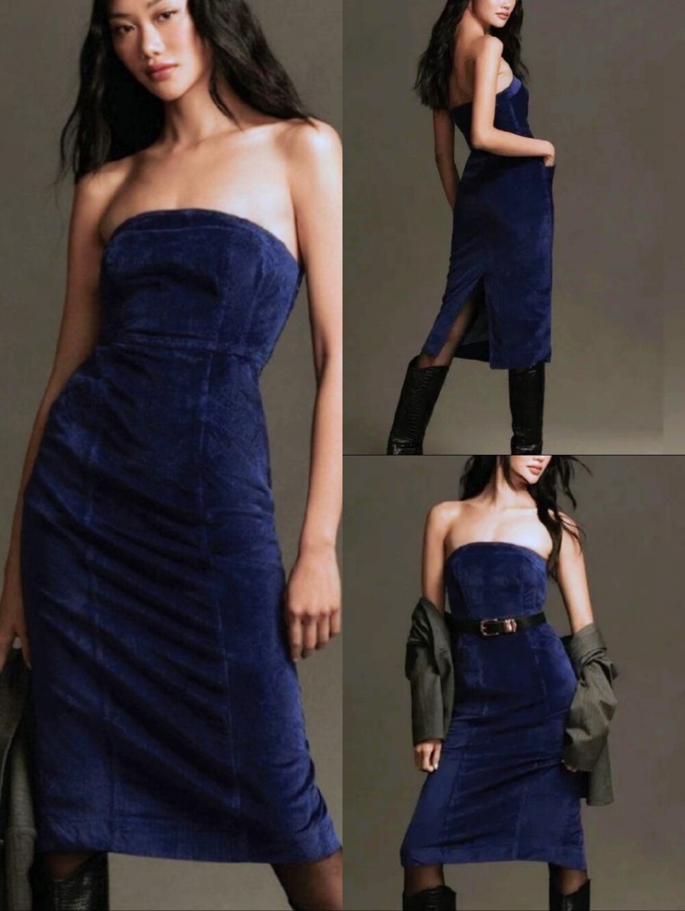 Anthropologie Pilcro Cobalt Blue Corduroy Midi Dress Sz 12 Soft Girl Academia